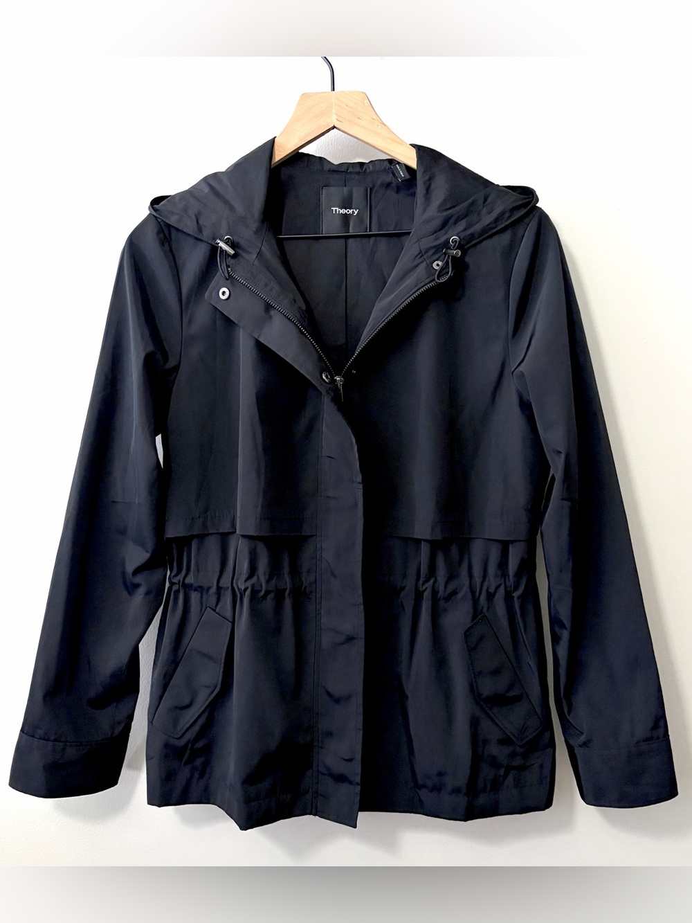 Theory Black Hooded Rain Jacket Full Zip